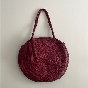 Loeffler Randall maroon leather woven circle bag